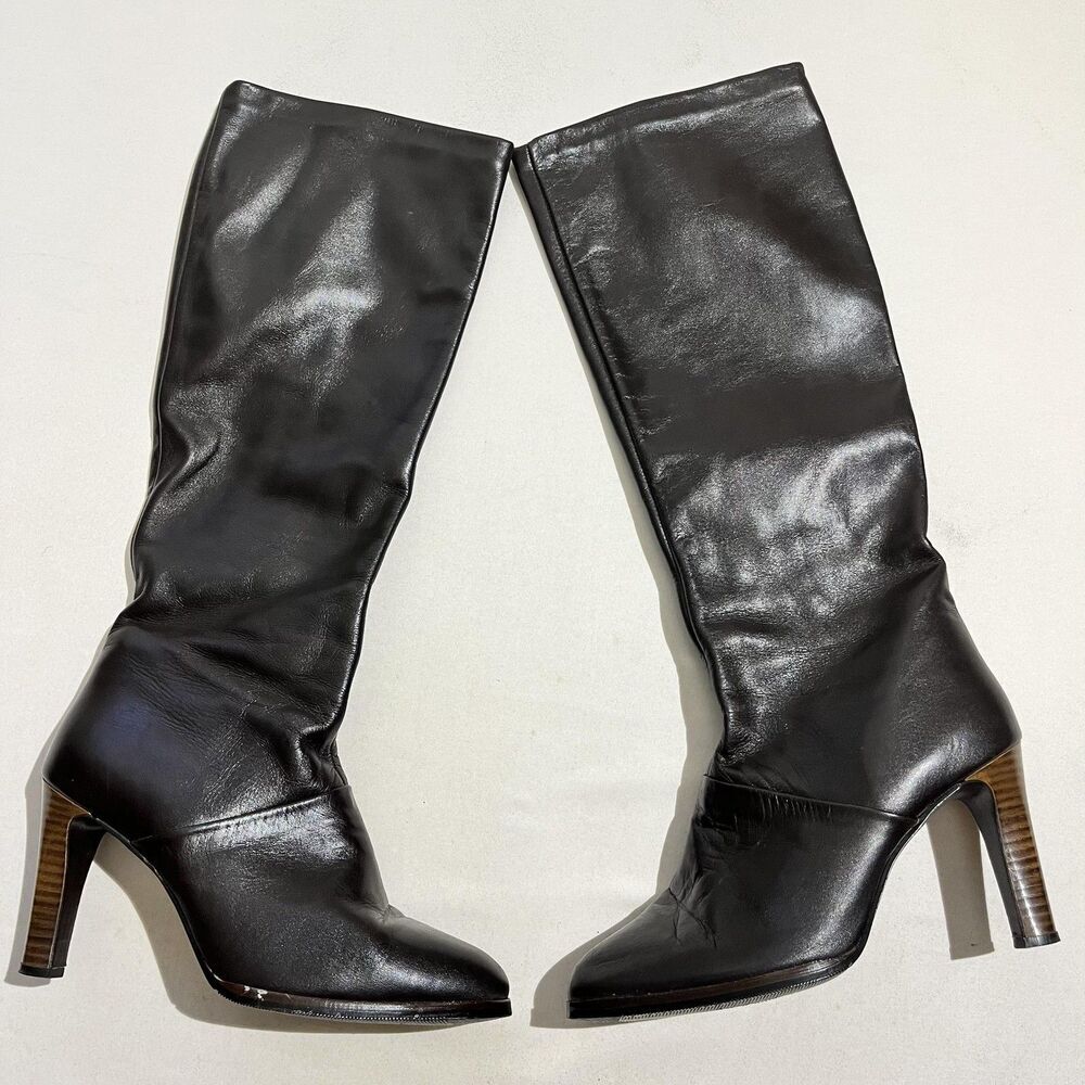 Vintage Gogo Boots 70s Disco Boho 60s California 8.5 Calf High Heel Zip Stacked
